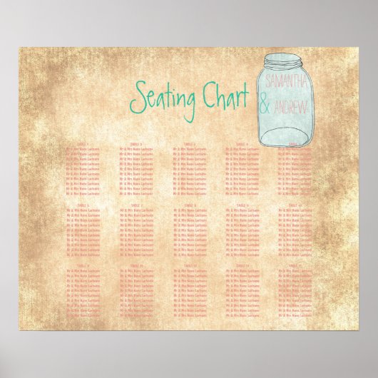 田舎の田舎のメイスンの瓶のテーブルの座席表 ポスター (正面)