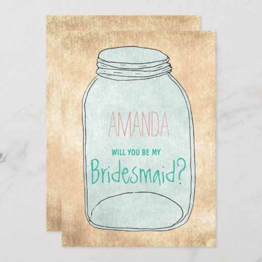 田舎の田舎臭いメイソンの瓶は君が私の花嫁になる 招待状 (正面/裏面)
