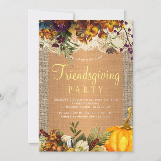 田舎の田舎風のフローラのラップの友好パーティー 招待状 (正面)