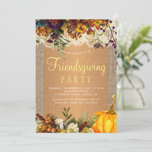 田舎の田舎風のフローラのラップの友好パーティー 招待状 (スタンド正面)