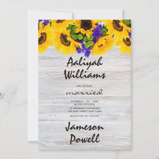 田舎の田舎風の白木のフローラ結婚裏庭 招待状 (正面)