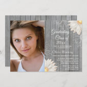 田舎の白いデイジーの写真卒業パーティー 招待状 (正面/裏面)
