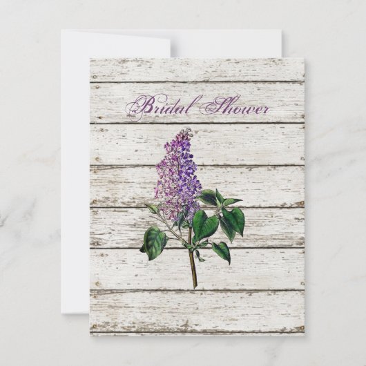 田舎の白く塗られたバームウッドパープル結婚薄紫 招待状 (正面)