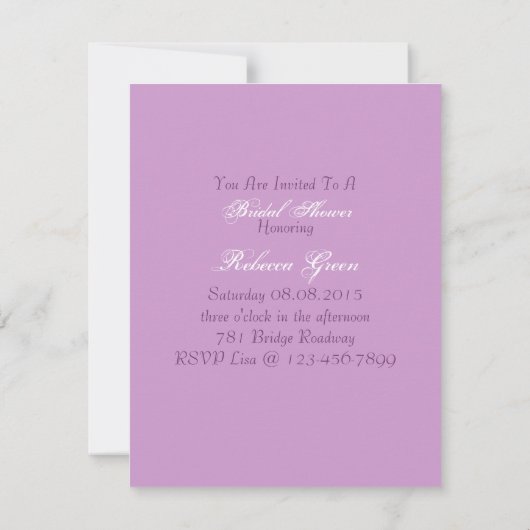田舎の白く塗られたバームウッドパープル結婚薄紫 招待状 (裏面)
