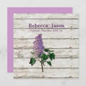田舎の白く塗られたバームウッドパープル結婚薄紫 招待状 (正面/裏面)