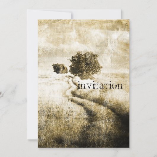 田舎の秋の農場のオーク材の木の西国道 招待状 (正面)