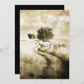 田舎の秋の農場のオーク材の木の西国道 招待状 (正面/裏面)