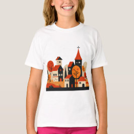 田舎の秋をモチーフにしたグラフィックデザイン Tシャツ