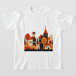 田舎の秋をモチーフにしたグラフィックデザイン Tシャツ