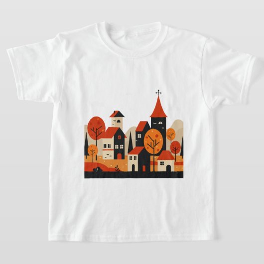 田舎の秋をモチーフにしたグラフィックデザイン Tシャツ (レイダウン)