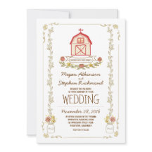 田舎の納屋での結婚式の招待状