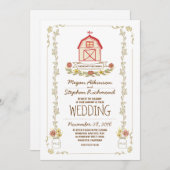 田舎の納屋での結婚式の招待状 招待状 (正面/裏面)