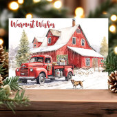 田舎の納屋と赤いトラックの冬景色 シーズンカード