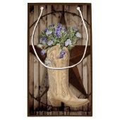 田舎の納屋の木の野草の花、西の田舎のカウボーイ スモールペーパーバッグ (裏面)