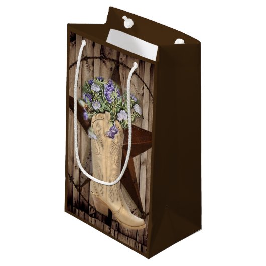 田舎の納屋の木の野草の花、西の田舎のカウボーイ スモールペーパーバッグ (正面アングル)