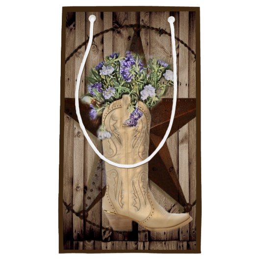 田舎の納屋の木の野草の花、西の田舎のカウボーイ スモールペーパーバッグ (正面)