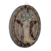 田舎の納屋の木の野草の花、西の田舎のカウボーイ ダーツボード (正面左)