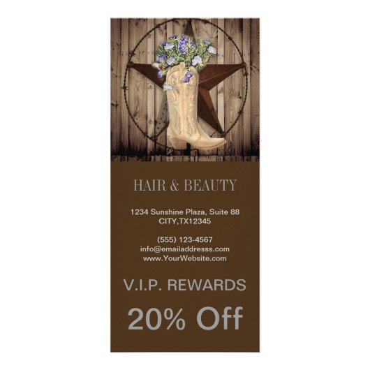 田舎の納屋の木の野草の花、西の田舎のカウボーイ ラックカード (正面)