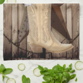 田舎の納屋の森の野草のウェスタンスター女性のカーボーイ キッチンタオル (折り畳み)