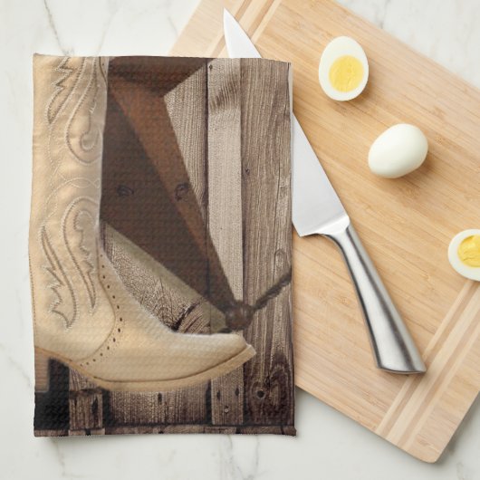 田舎の納屋の森の野草のウェスタンスター女性のカーボーイ キッチンタオル (四つ折り)