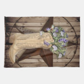 田舎の納屋の森の野草のウェスタンスター女性のカーボーイ キッチンタオル (横)