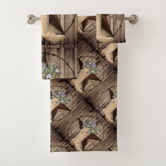 田舎の納屋の森の野草のウェスタンスター女性のカーボーイ バスタオルセット (インサイチュ)