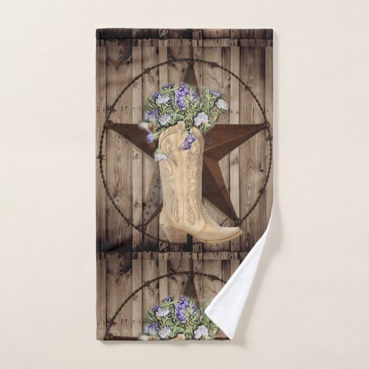 田舎の納屋の森の野草のウェスタンスター女性のカーボーイ バスタオルセット (ハンドタオル)