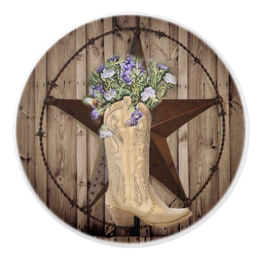 田舎の納屋の森の野草のカウボーイの西の星 セラミックノブ (正面)