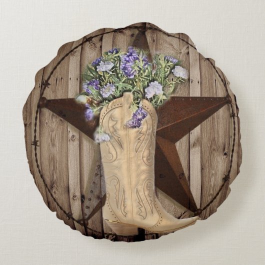 田舎の納屋の森の野草のカウボーイの西の星 ラウンドクッション (裏面)