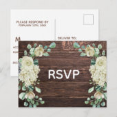 田舎の納屋風ウッドと水彩の花々 ウェディングRSVP インビテーションポストカード (正面/裏面)
