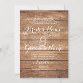 田舎の素朴な茶色のヴィンテージの木結婚材 招待状 (正面)