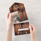 田舎の結婚式にぴったりな木製のフォトストリングライト オールインワン招待状 (貼ってはがせる)