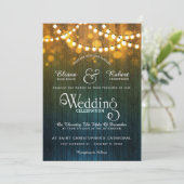 田舎の結婚式のストリングライトのぼかし 招待状 (スタンド正面)