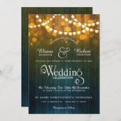田舎の結婚式のストリングライトのぼかし 招待状 (正面/裏面)
