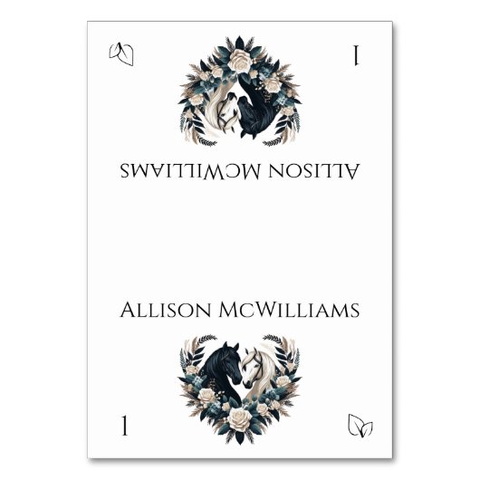 田舎の結婚式 – 愛の馬 – ベジタリアン テーブルナンバー (正面)