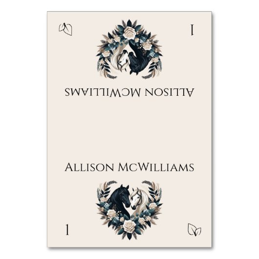 田舎の結婚式 – 愛の馬 – ベジタリアン テーブルナンバー (正面)