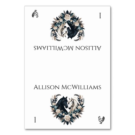 田舎の結婚式 – 愛の馬 – 家きん テーブルナンバー (正面)