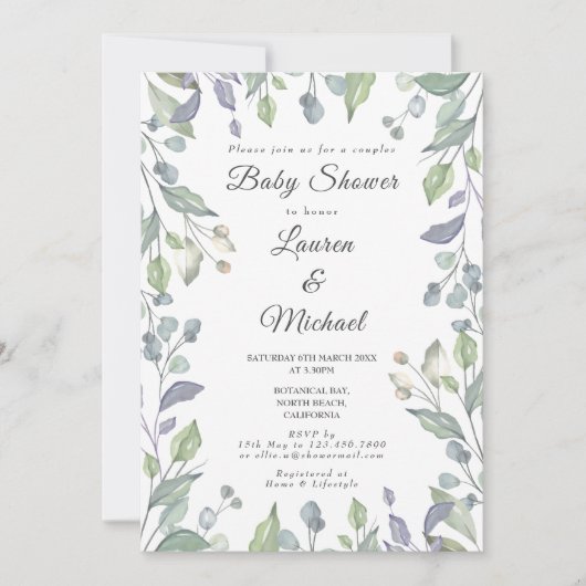 田舎の緑のカップルの赤ちゃんシャワー 招待状 (正面)