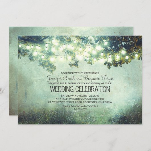田舎の自然の木は結婚光る 招待状 (正面/裏面)