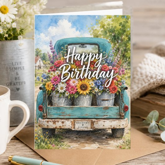 田舎の花と夏の誕生日カード カード