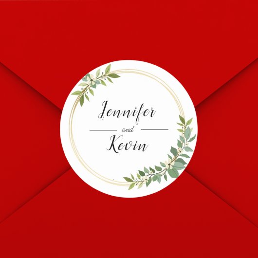 田舎の花+緑の葉の結婚式 ラウンドシール