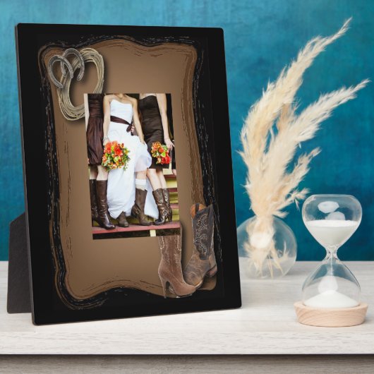 田舎の西のカウボーイ結婚の田舎 フォトプラーク (側面)