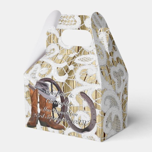 田舎の西のフィリグラースレースダマスクの結婚式 フェイバーボックス (正面サイド)