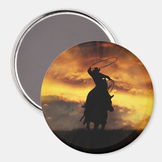 田舎の西カウボーイ馬からロープ マグネット (正面/裏面)