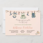 田舎の赤ちゃん女の子のシャワーの物干し小さなビット 招待状 (正面)