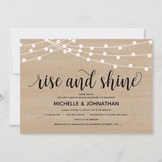 田舎の農場のストリングライト 結婚式後招待状 招待状 (正面)