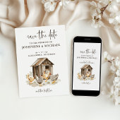 田舎の農場のニワトリの結婚式のSave the Date セーブザデート