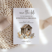 田舎の農場のニワトリの結婚式のSave the Date セーブザデート
