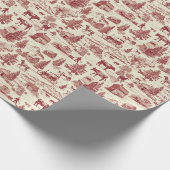 田舎の農場の風景の赤とクリームのトイル ラッピングペーパー (角)