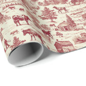 田舎の農場の風景の赤とクリームのトイル ラッピングペーパー (ロールコーナー)
